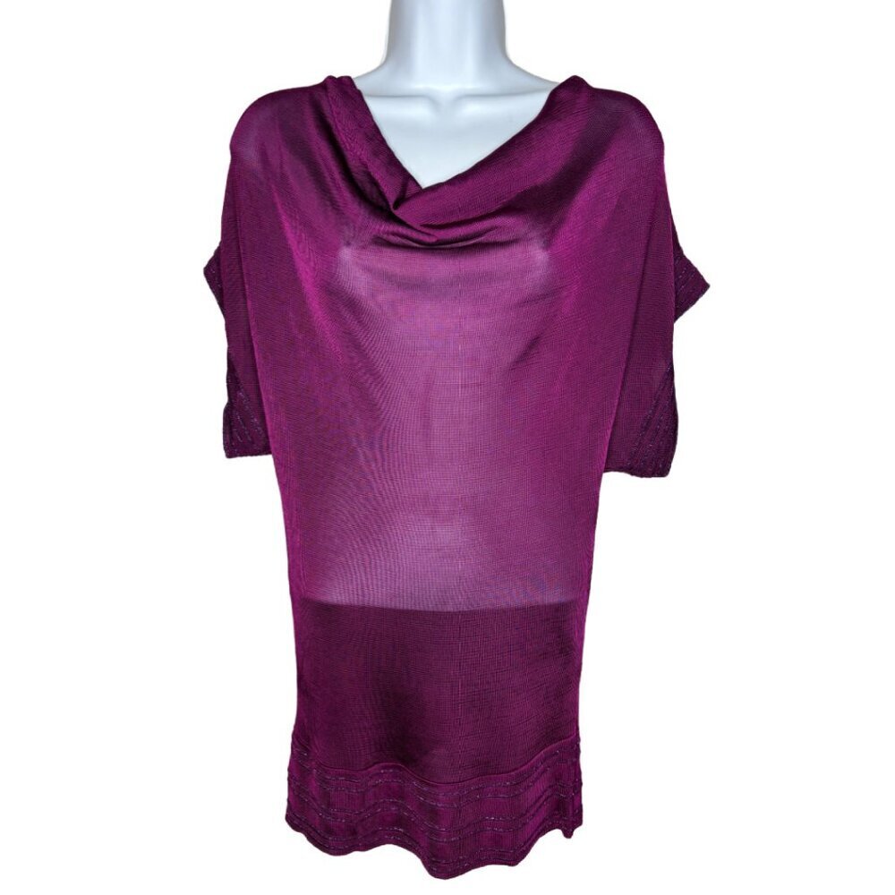 NWT Express Women's Sz M Plum Cowl Neck Metallic Sheer Layer-able Blouse (1524)